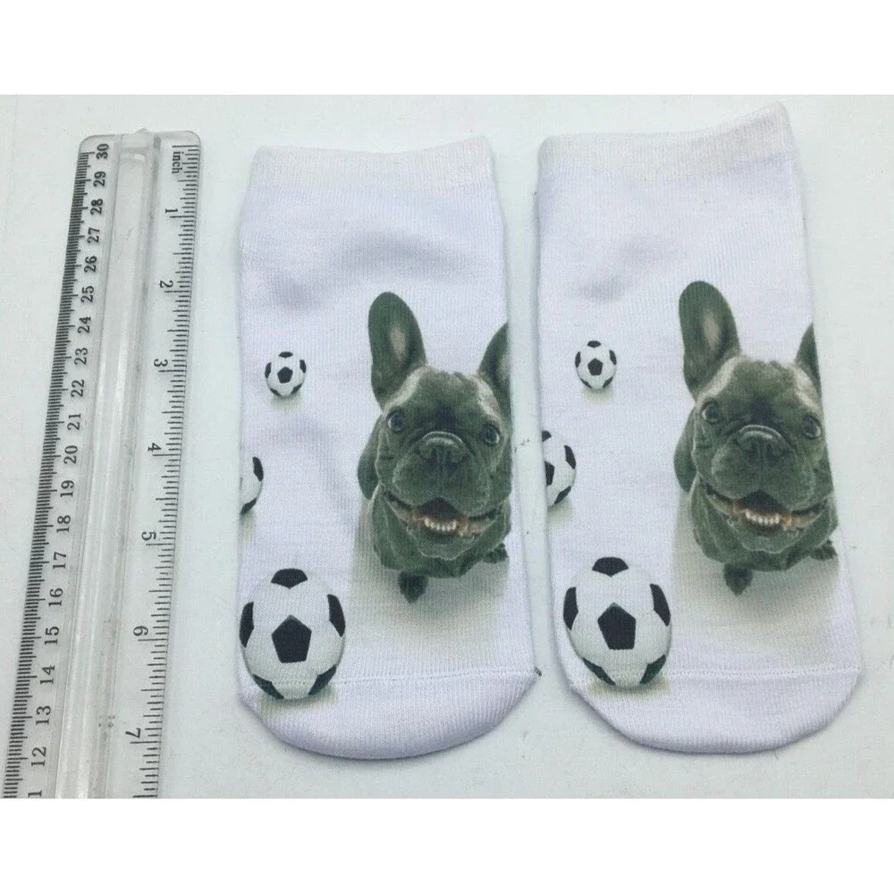 Girl Teen Socks Dog French Bulldog Soccer Whimsical Read Size New Free Shipping